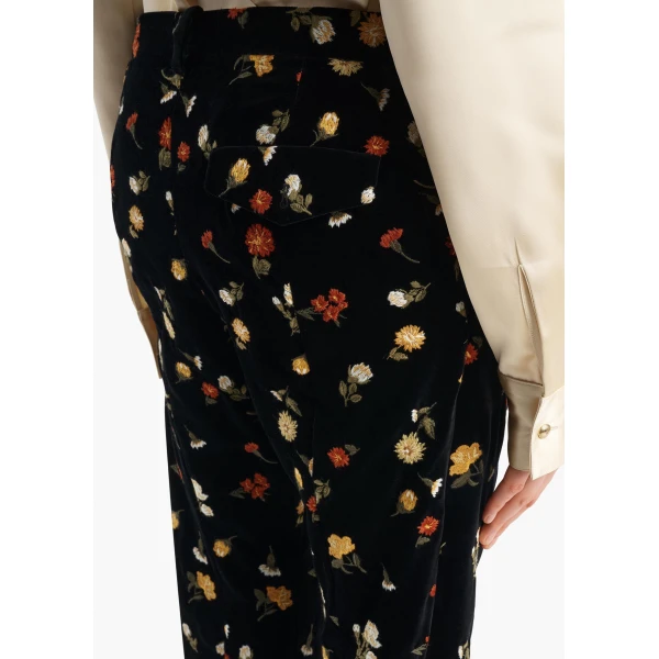 Khaite Han Pant in Black Flower Embroidery | Pants | Coveti