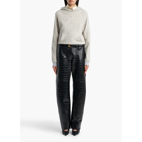Khaite Hunter Pant in Black Croc-Embossed Leather | Pants | Coveti
