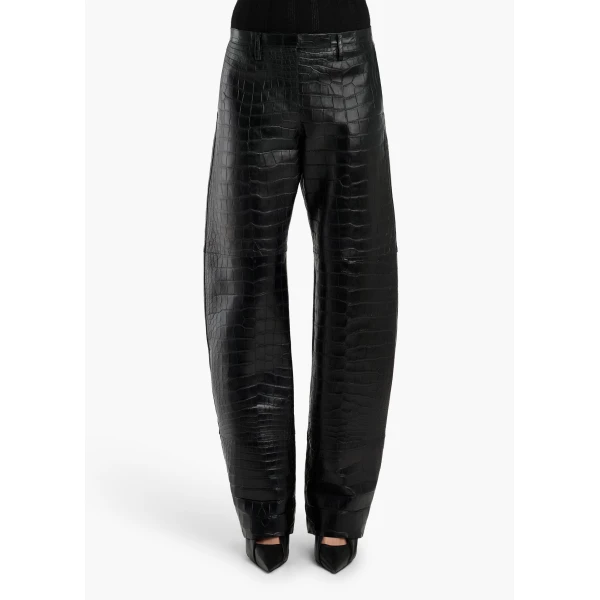 Khaite Hunter Pant in Black Croc-Embossed Leather | Pants | Coveti
