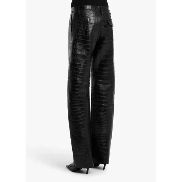 Khaite Hunter Pant in Black Croc-Embossed Leather | Pants | Coveti