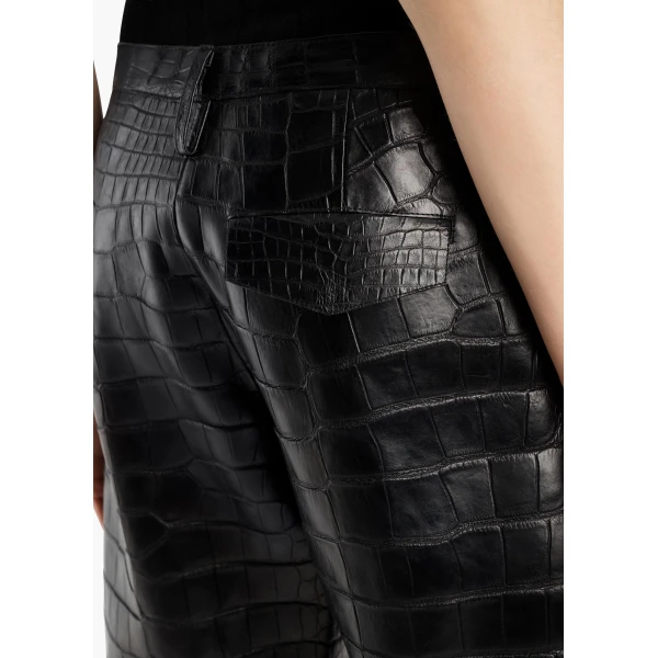 Khaite Hunter Pant in Black Croc-Embossed Leather | Pants | Coveti