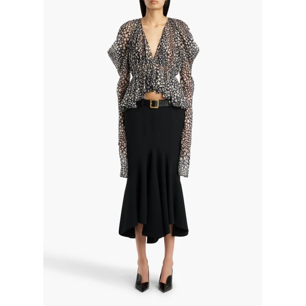 Khaite Inez Skirt in Black Crepe | Skirts | Coveti