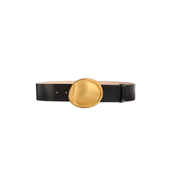 Khaite Keefe Belt in Black Leather with Gold
