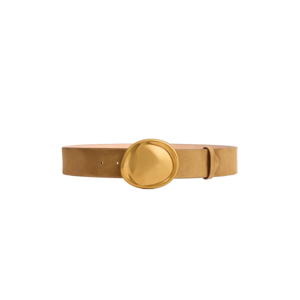 Khaite Keefe Belt in Mud Suede with Gold