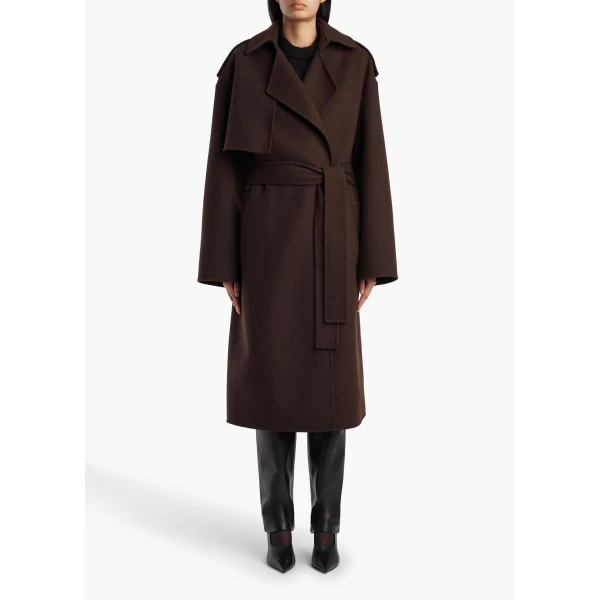 Khaite Manston Coat in Dark Brown | Coats | Coveti
