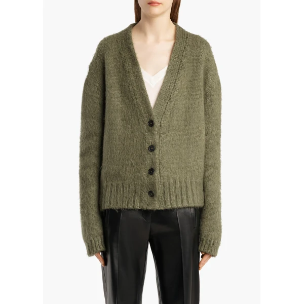 Khaite Maura Cardigan in Olive | Cardigan | Coveti