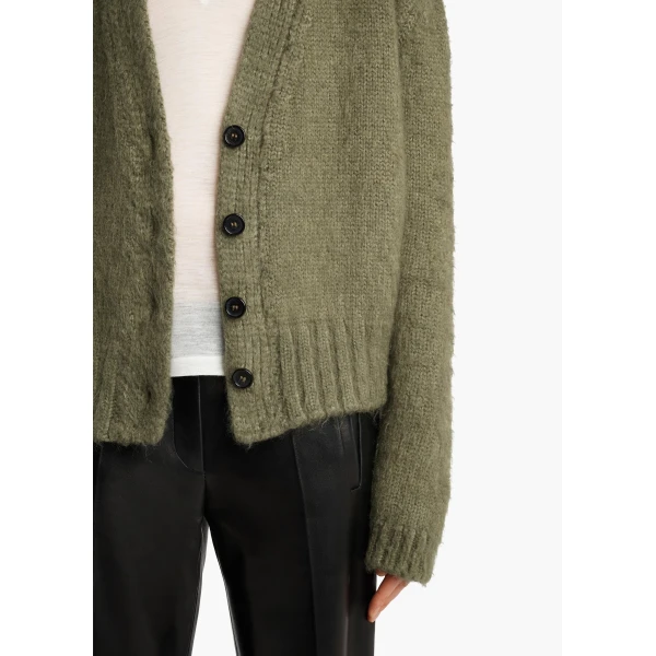 Khaite Maura Cardigan in Olive | Cardigan | Coveti