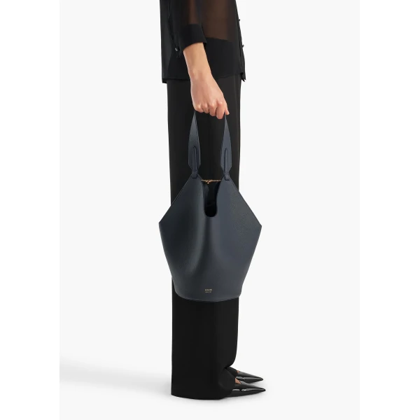 Khaite Medium Lotus Tote in Midnight Navy Pebbled Leather | Totes & Top-Handle Bags | Coveti
