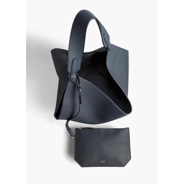 Khaite Medium Lotus Tote in Midnight Navy Pebbled Leather | Totes & Top-Handle Bags | Coveti