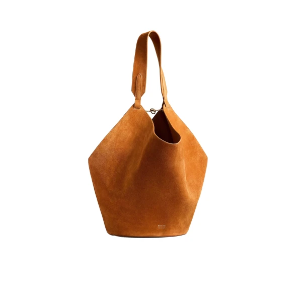 Khaite Medium Lotus Tote in Tan Suede | Totes & Top-Handle Bags | Coveti