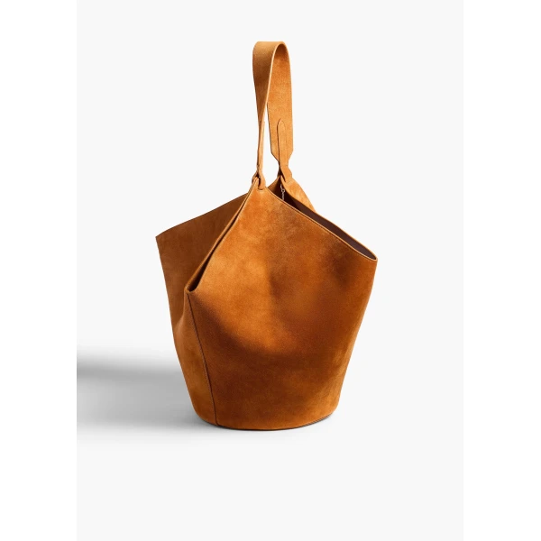 Khaite Medium Lotus Tote in Tan Suede | Totes & Top-Handle Bags | Coveti