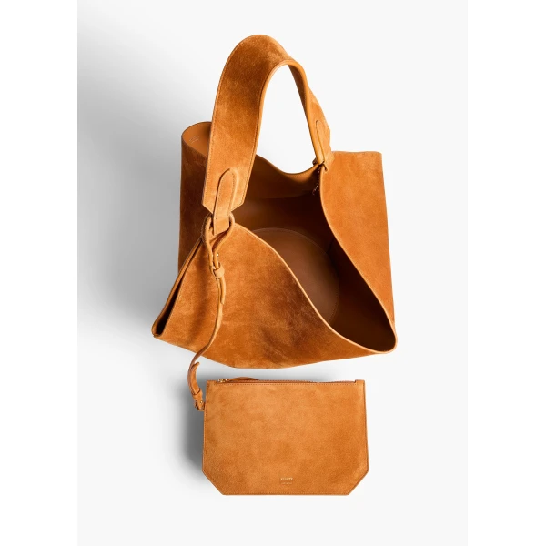 Khaite Medium Lotus Tote in Tan Suede | Totes & Top-Handle Bags | Coveti