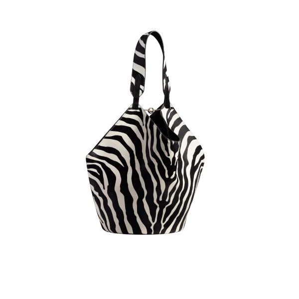 Medium Lotus Tote in Zebra Print Haircalf and Black Suede