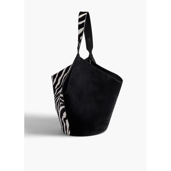 Khaite Medium Lotus Tote in Zebra Print Haircalf and Black Suede | Totes & Top-Handle Bags | Coveti