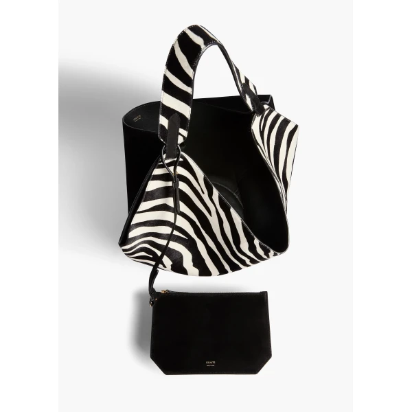 Khaite Medium Lotus Tote in Zebra Print Haircalf and Black Suede | Totes & Top-Handle Bags | Coveti
