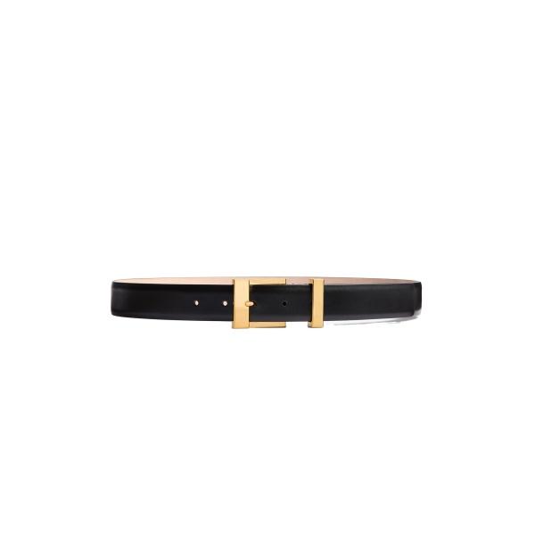 Khaite Medium Manhattan Belt in Black Leather with Gold