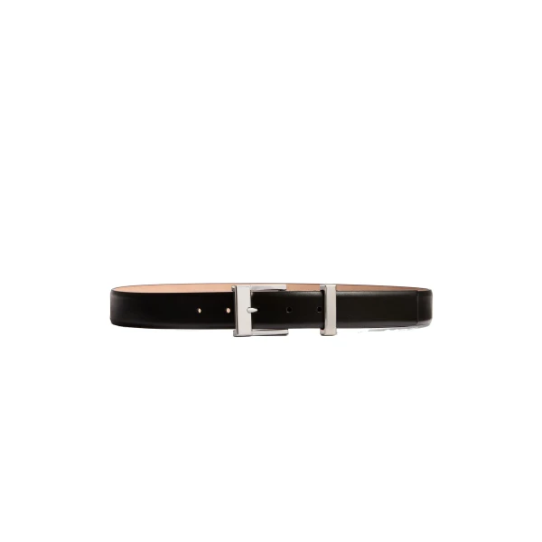 Medium Manhattan Belt in Black Leather with Silver