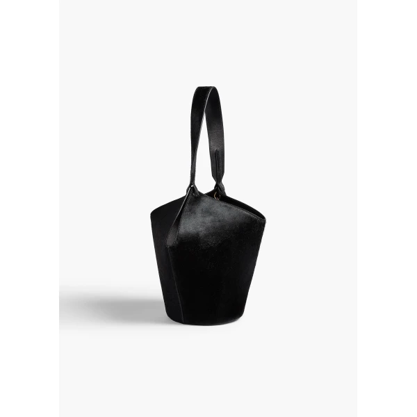 Khaite Mini Lotus Tote in Black Haircalf | Totes & Top-Handle Bags | Coveti