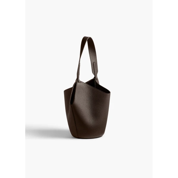 Khaite Mini Lotus Tote in Espresso Pebbled Leather | Totes & Top-Handle Bags | Coveti