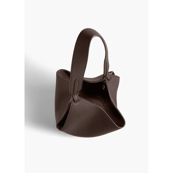 Khaite Mini Lotus Tote in Espresso Pebbled Leather | Totes & Top-Handle Bags | Coveti