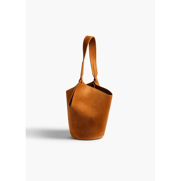 Khaite Mini Lotus Tote in Tan Suede | Totes & Top-Handle Bags | Coveti