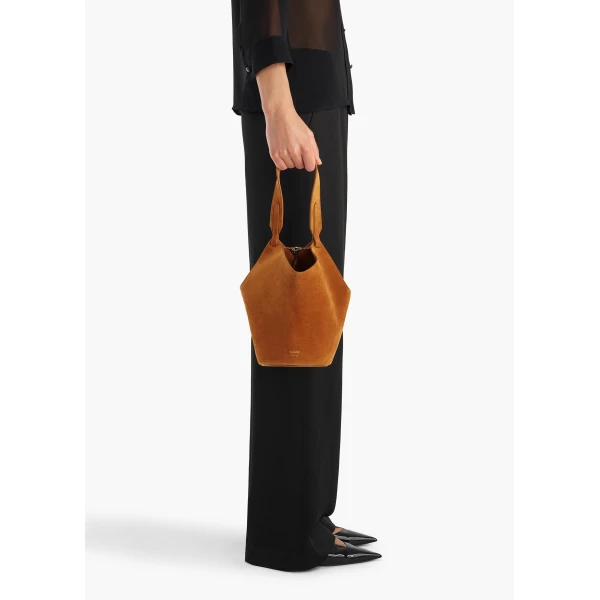 Khaite Mini Lotus Tote in Tan Suede | Totes & Top-Handle Bags | Coveti