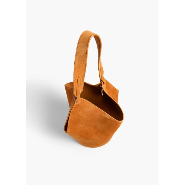 Khaite Mini Lotus Tote in Tan Suede | Totes & Top-Handle Bags | Coveti