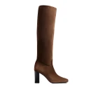 Khaite Petra Knee-High Boot in Ebano Suede | Boots | Coveti