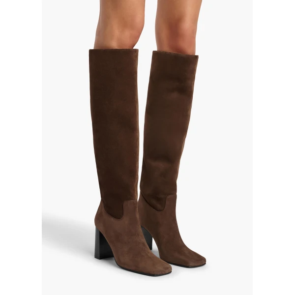 Khaite Petra Knee-High Boot in Ebano Suede | Boots | Coveti