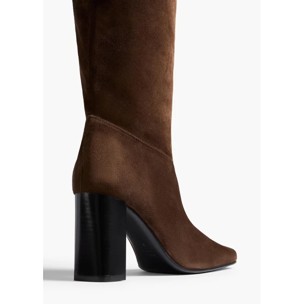 Khaite Petra Knee-High Boot in Ebano Suede | Boots | Coveti