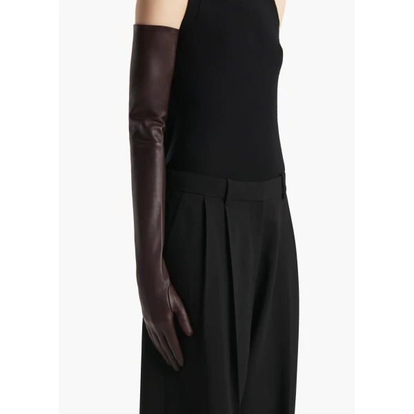 Remo Long Gloves in Brown Leather - Image 2