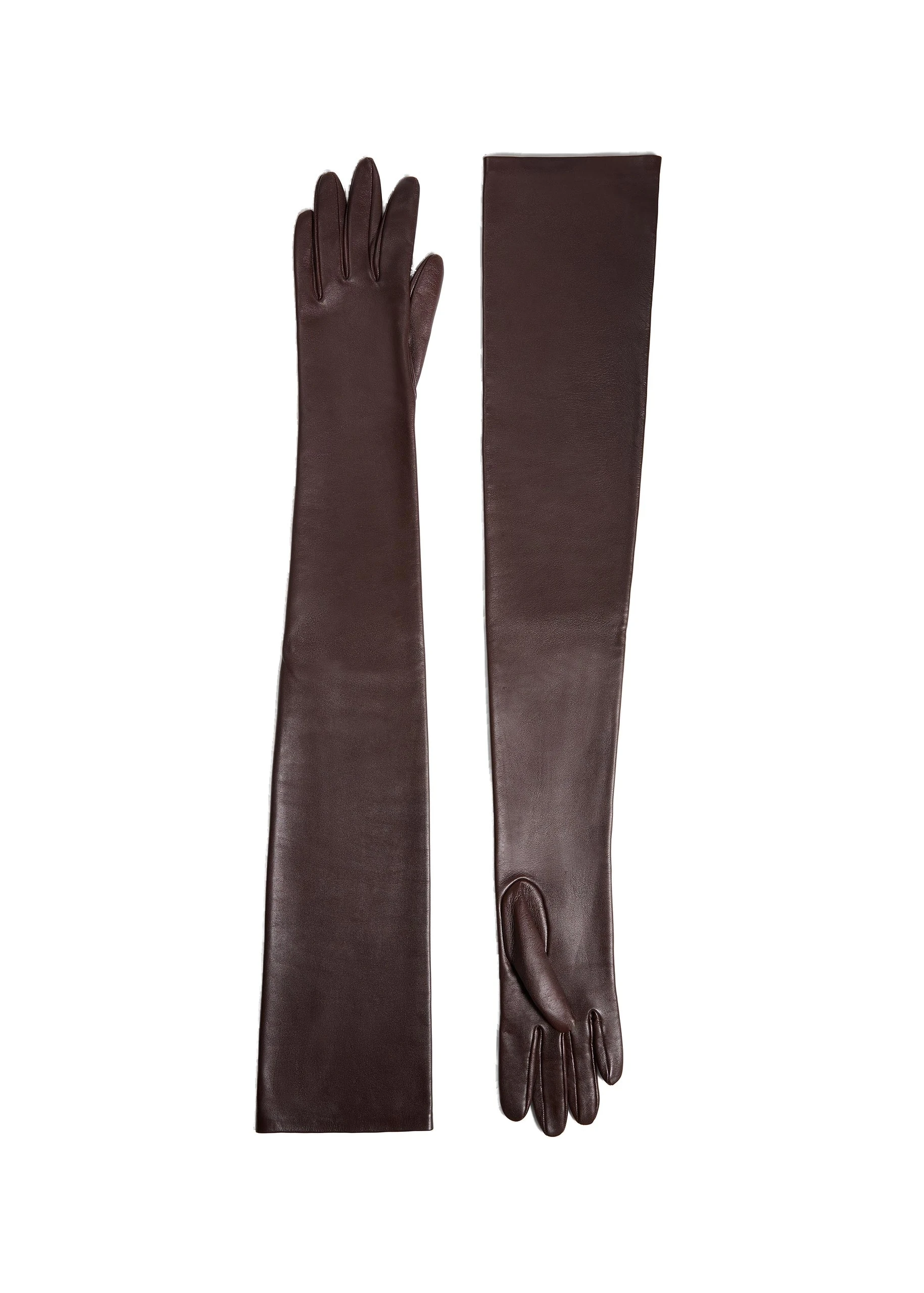 Khaite Remo Long Gloves in Brown Leather | Buy Accessories at Coveti Khaite Remo Long Gloves in Brown Leather