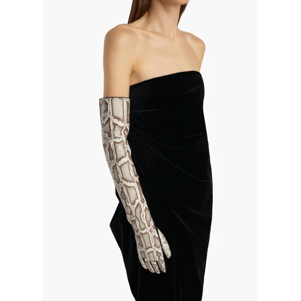Khaite Remo Long Gloves in Natural Python | Gloves | Coveti