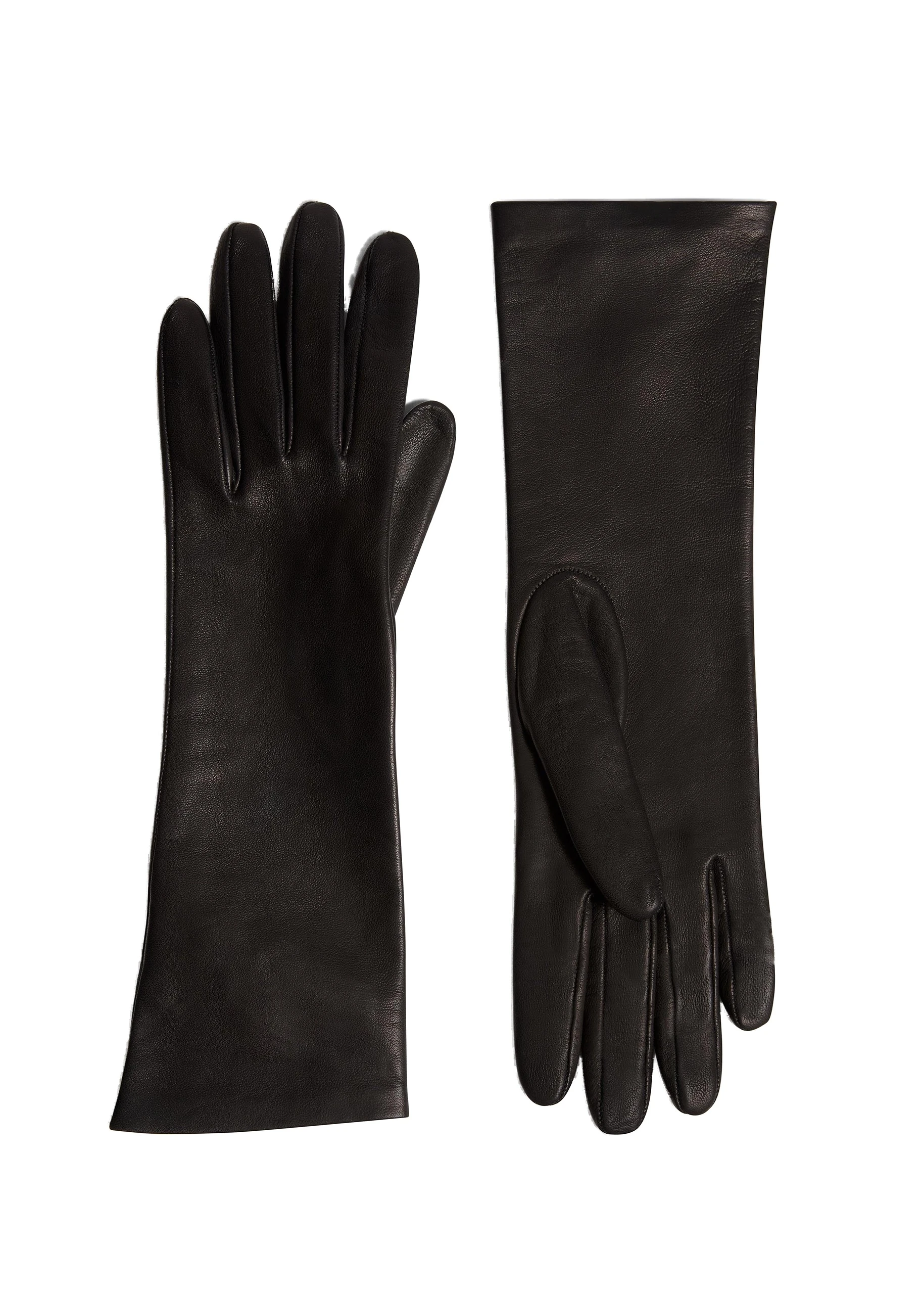 Khaite Remo Mid-Length Gloves in Black Leather | Buy Accessories at Coveti Khaite Remo Mid-Length Gloves in Black Leather