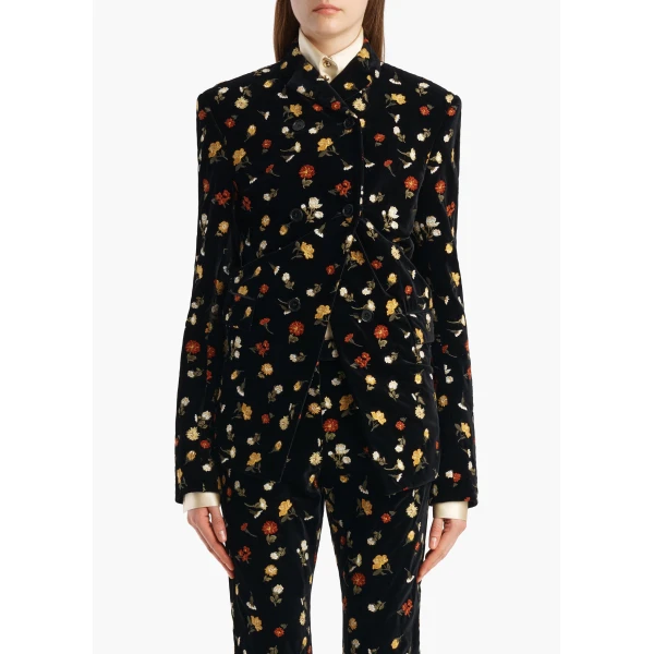 Khaite Rolo Jacket in Black Flower Embroidery | Jackets | Coveti
