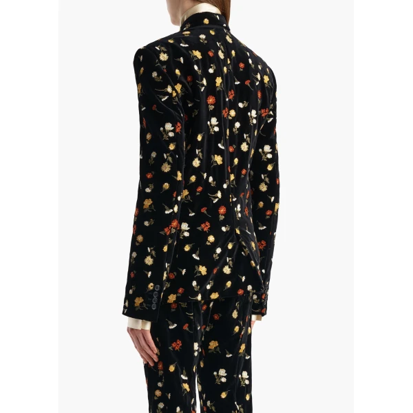 Khaite Rolo Jacket in Black Flower Embroidery | Jackets | Coveti