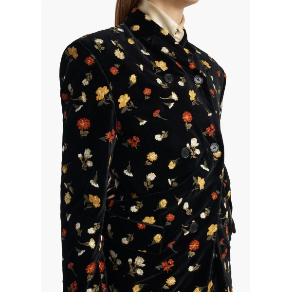 Khaite Rolo Jacket in Black Flower Embroidery | Jackets | Coveti