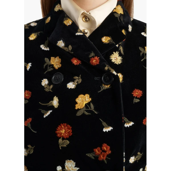 Khaite Rolo Jacket in Black Flower Embroidery | Jackets | Coveti
