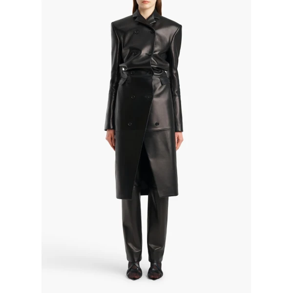 Khaite Rolon Coat in Black Leather | Leather Coats | Coveti