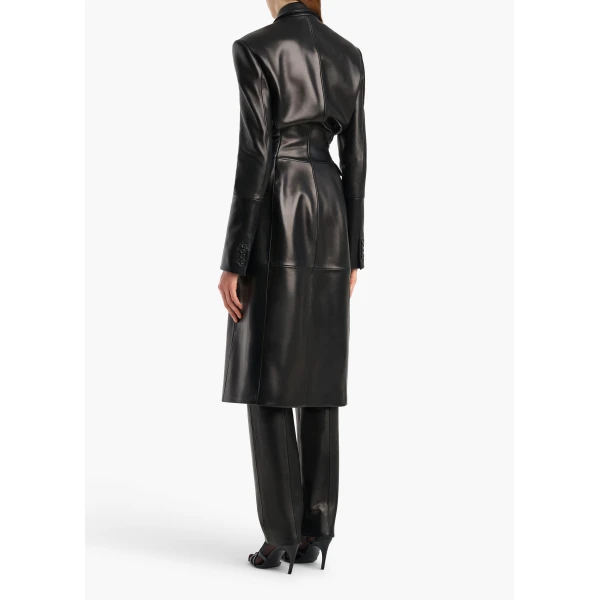 Khaite Rolon Coat in Black Leather | Leather Coats | Coveti