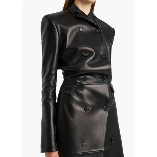 Khaite Rolon Coat in Black Leather | Leather Coats | Coveti