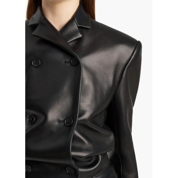 Khaite Rolon Coat in Black Leather | Leather Coats | Coveti