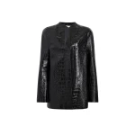 Khaite Sadie Coat in Black Croc-Embossed Leather | Leather Coats | Coveti