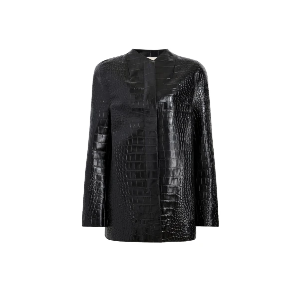 Sadie Coat in Black Croc-Embossed Leather