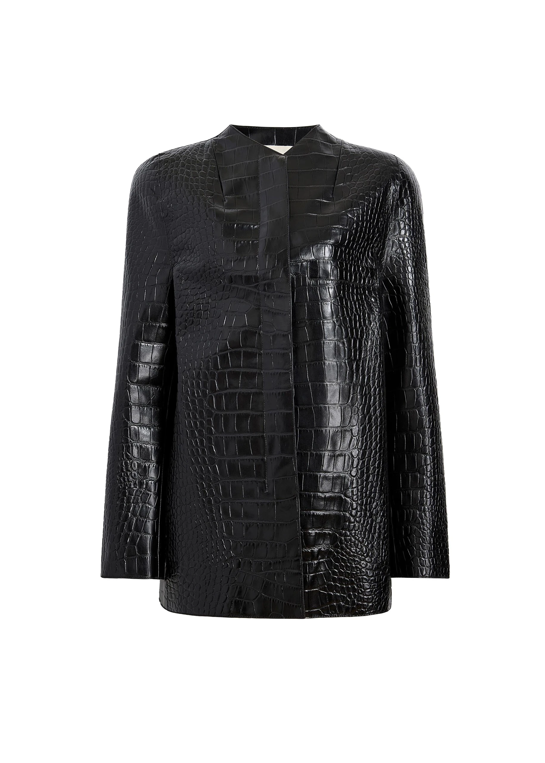 Khaite Sadie Coat in Black Croc-Embossed Leather 0 Khaite Sadie Coat in Black Croc-Embossed Leather | Leather Coats | Coveti