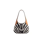Khaite Small Joan Hobo in Zebra Print Haircalf and Tan Leather | Shoulder & Crossbody Bags | Coveti