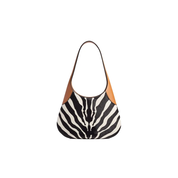 Khaite Small Joan Hobo in Zebra Print Haircalf and Tan Leather | Shoulder & Crossbody Bags | Coveti