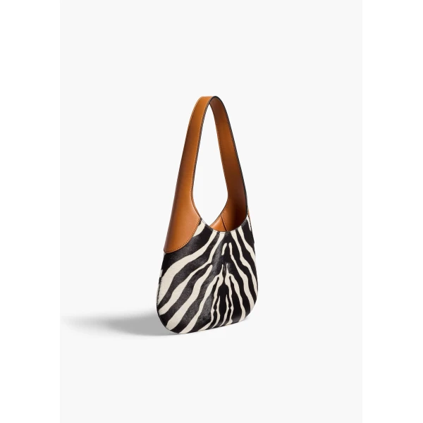 Khaite Small Joan Hobo in Zebra Print Haircalf and Tan Leather | Shoulder & Crossbody Bags | Coveti