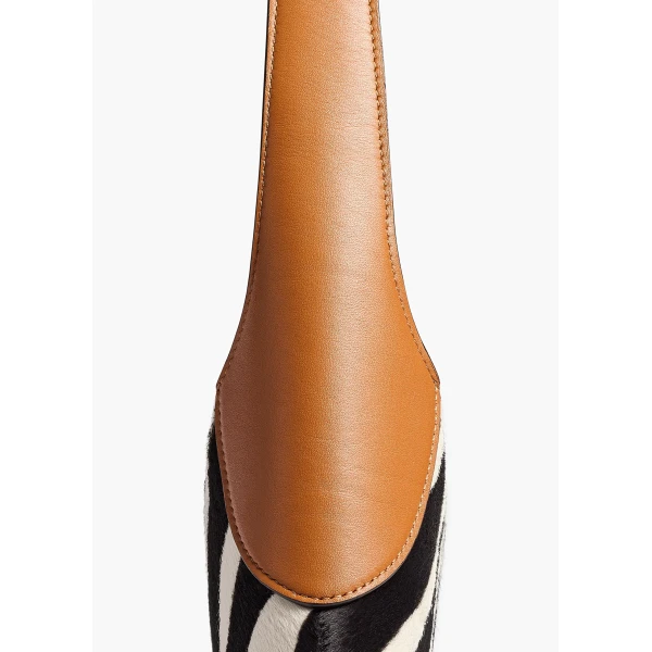 Khaite Small Joan Hobo in Zebra Print Haircalf and Tan Leather | Shoulder & Crossbody Bags | Coveti