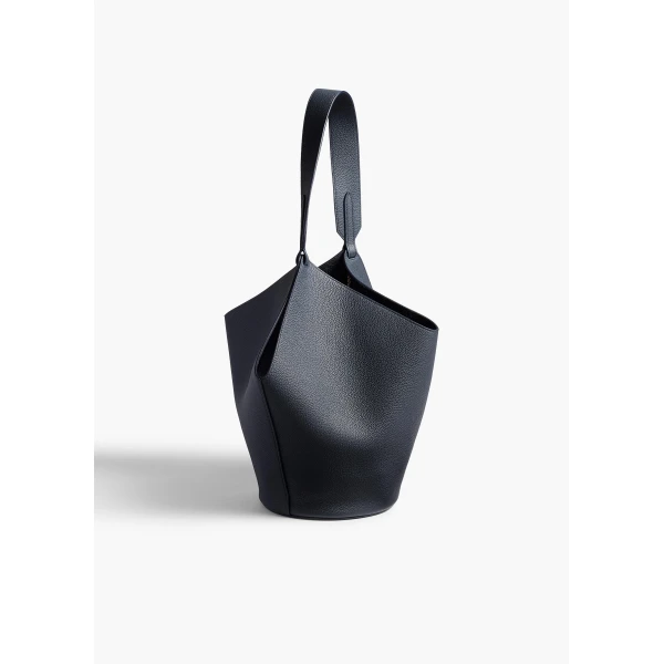 Khaite Small Lotus Tote in Midnight Navy Pebbled Leather | Totes & Top-Handle Bags | Coveti